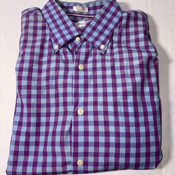 Peter Millar Long Sleeve Button Down Blue Purple Check Gingham XL - Picture 1 of 10